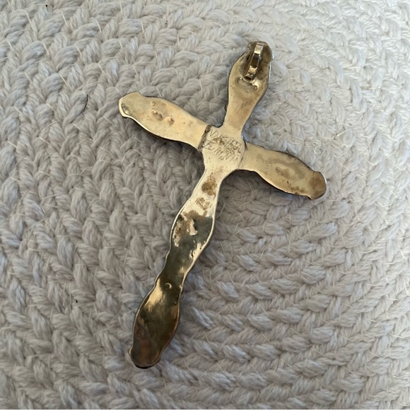 Large N Dishta Zuni Turquoise Cross Pendant Sterling Silver Inlay Navajo NM Vtg - Picture 6 of 15